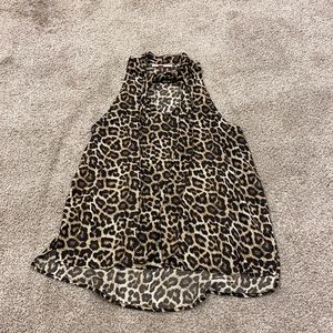 Philosophy Leopard Print Sheer Halter Tank Top - Brown/Black